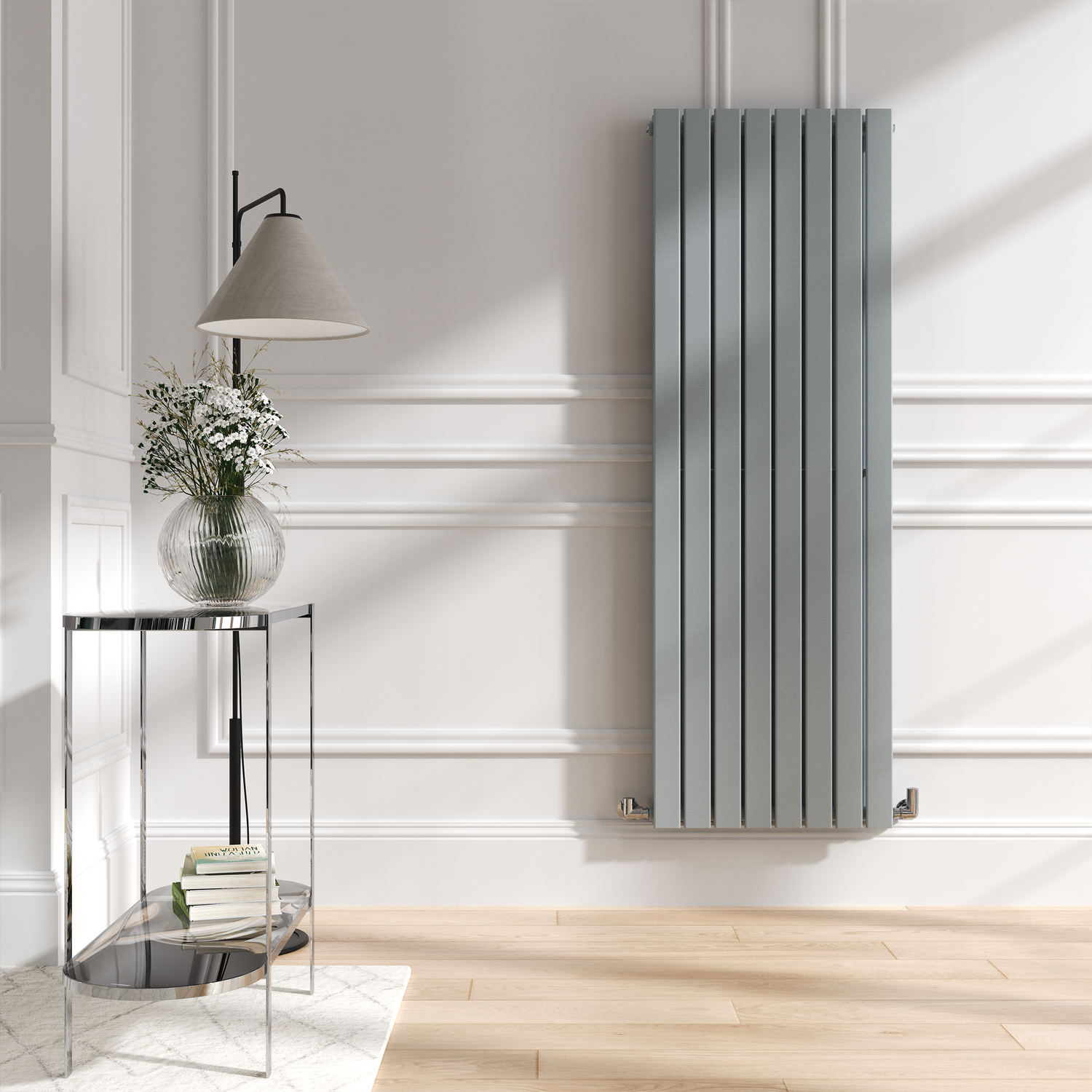 Riace Salt & Pepper Vertical Flat Designer Radiator 1600X544mm Double Panel 4916 Btu
