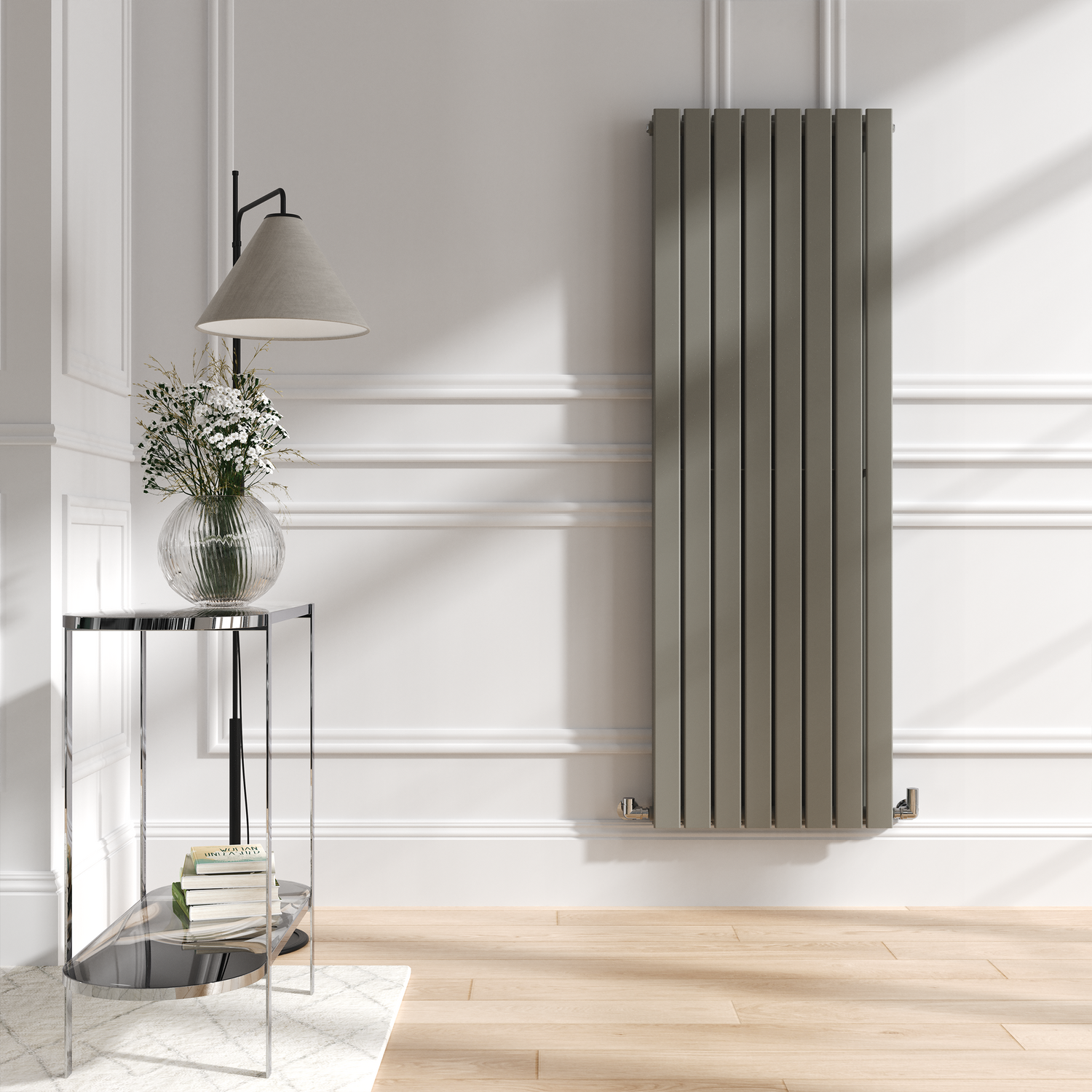 Riace Grey Smoked Stone Vertical Flat Designer Radiator 1600X544mm Double Panel 4916 Btu - Image 3