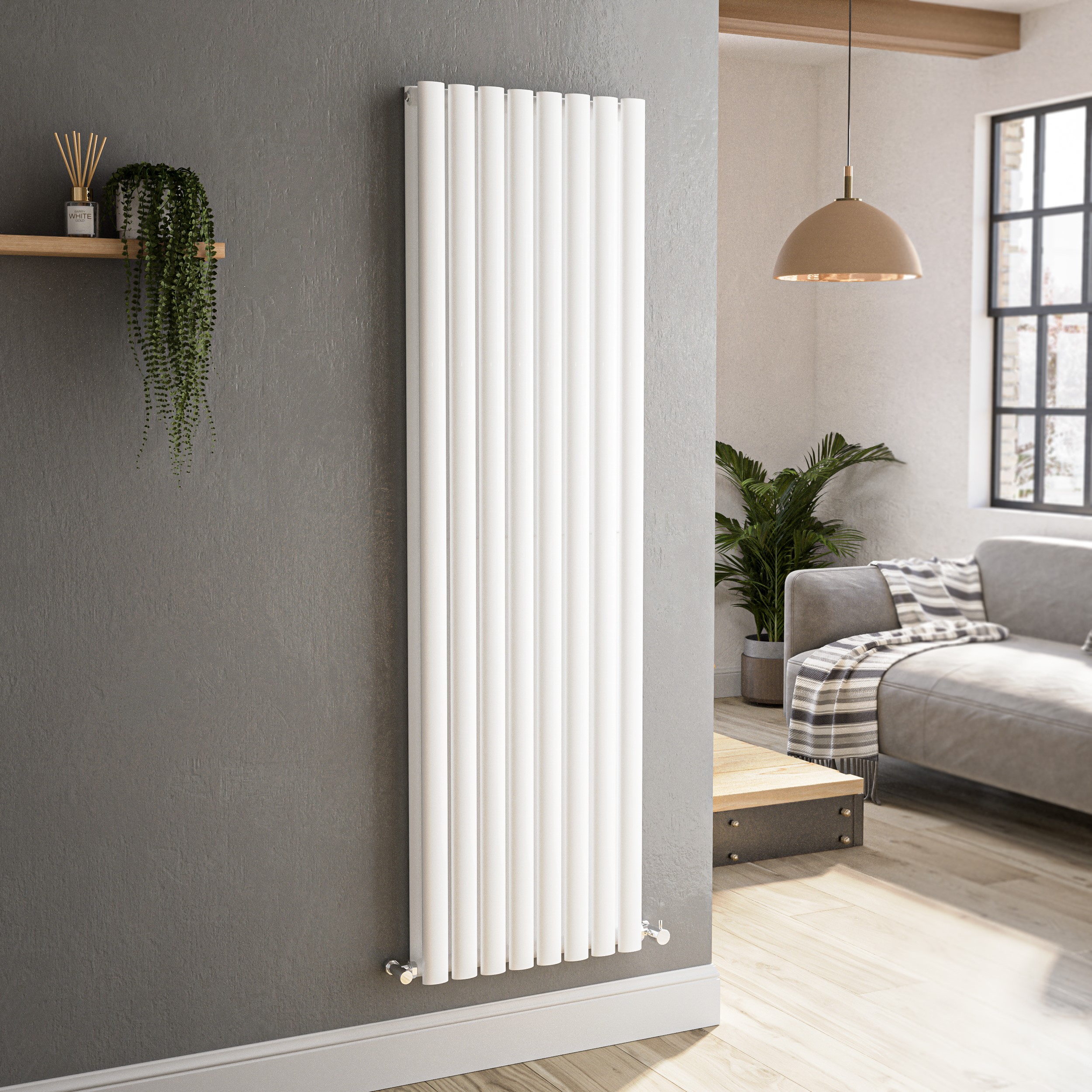 Sorrento White Vertical Oval Designer Radiator 1600X472mm Double Panel 4468 Btu