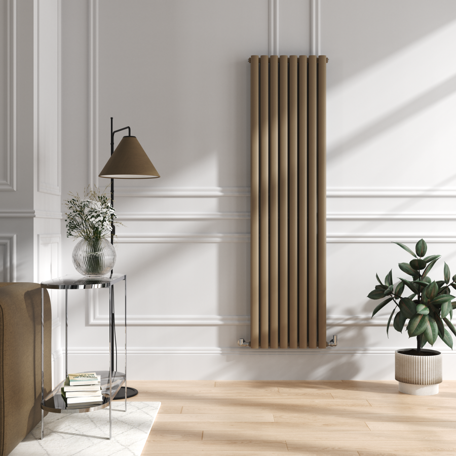 Sorrento Beige grey Vertical Oval Designer Radiator 1800x472mm Double Panel 4983 BTU