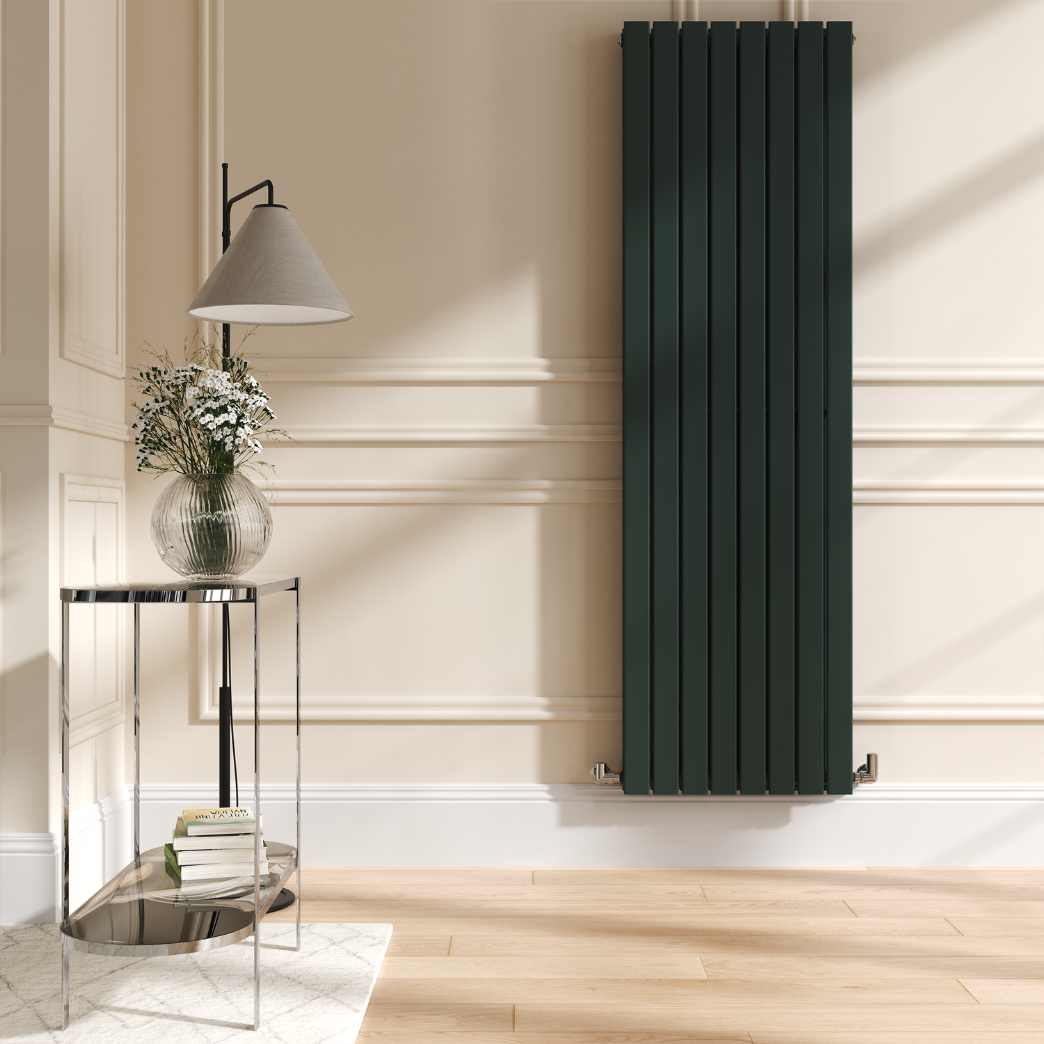Riace Green Ever Vertical Flat Designer Radiator 1800X544mm Double Panel 5557 Btu