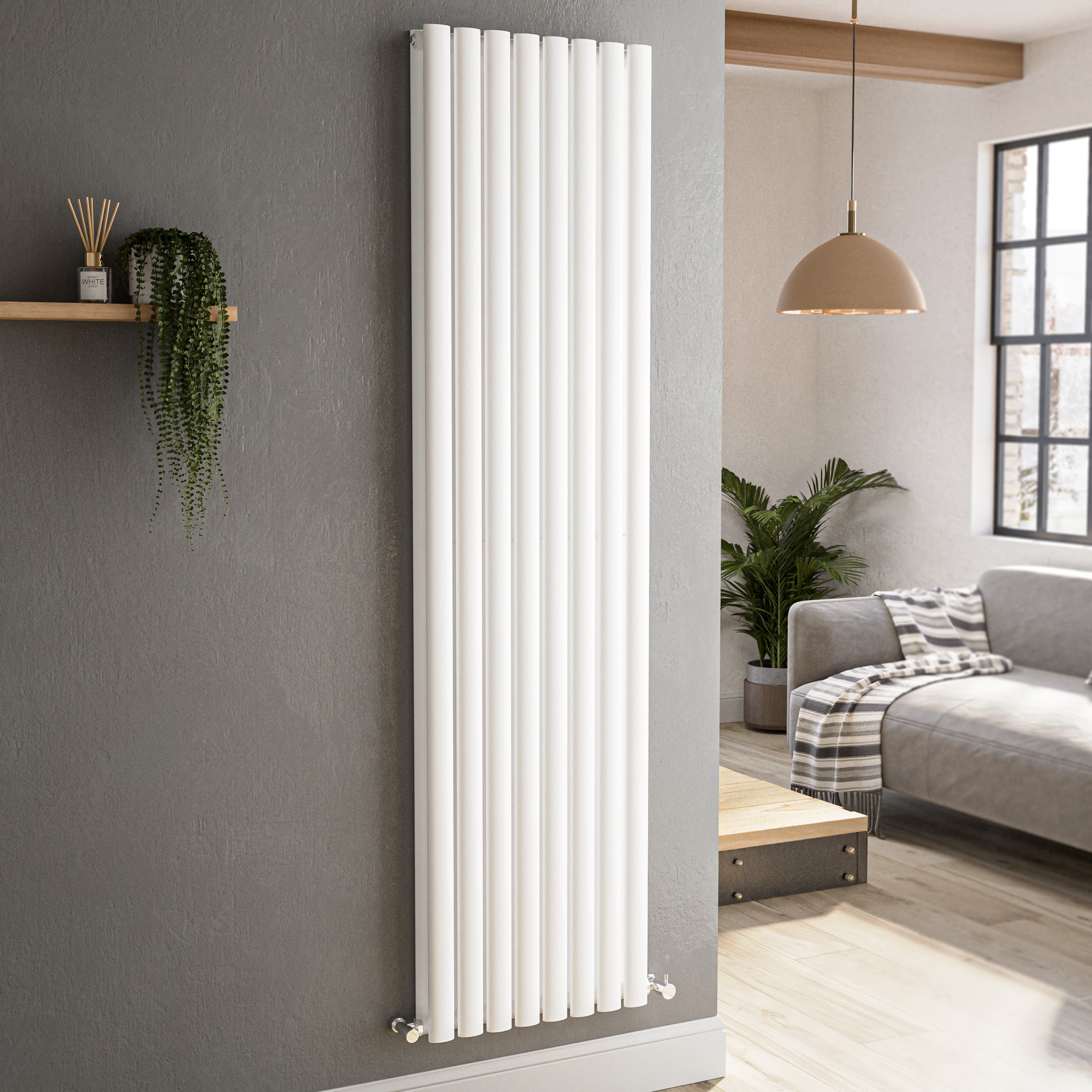 Sorrento White Vertical Oval Designer Radiator 1800X472mm Double Panel 4983 Btu