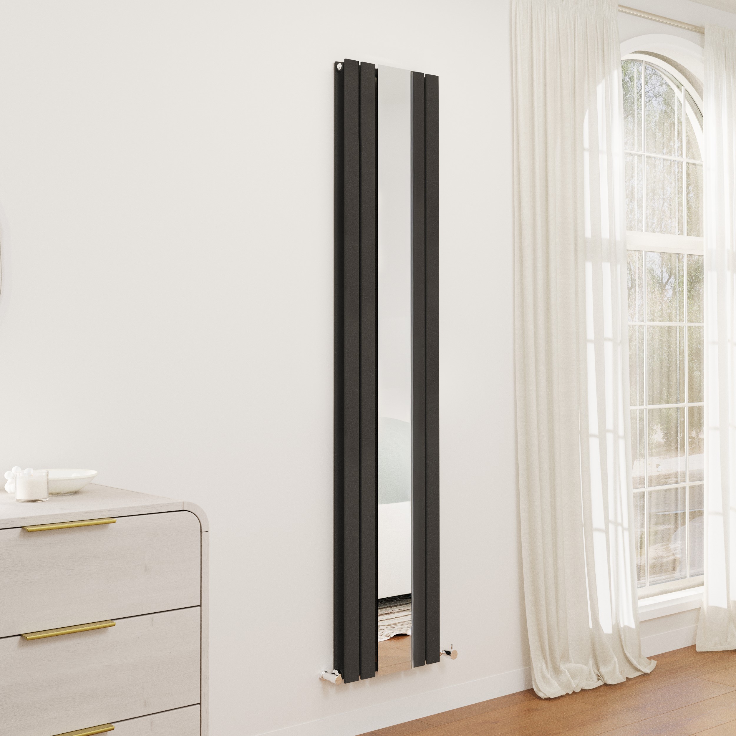 Specchio Midnight Black Vertical Flat Designer Radiator with Mirror ...