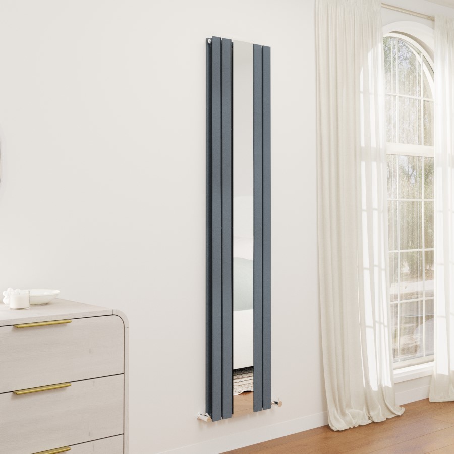 Specter Radiators Specchio Anthracite Vertical Flat Designer Radiator with Mirror ...