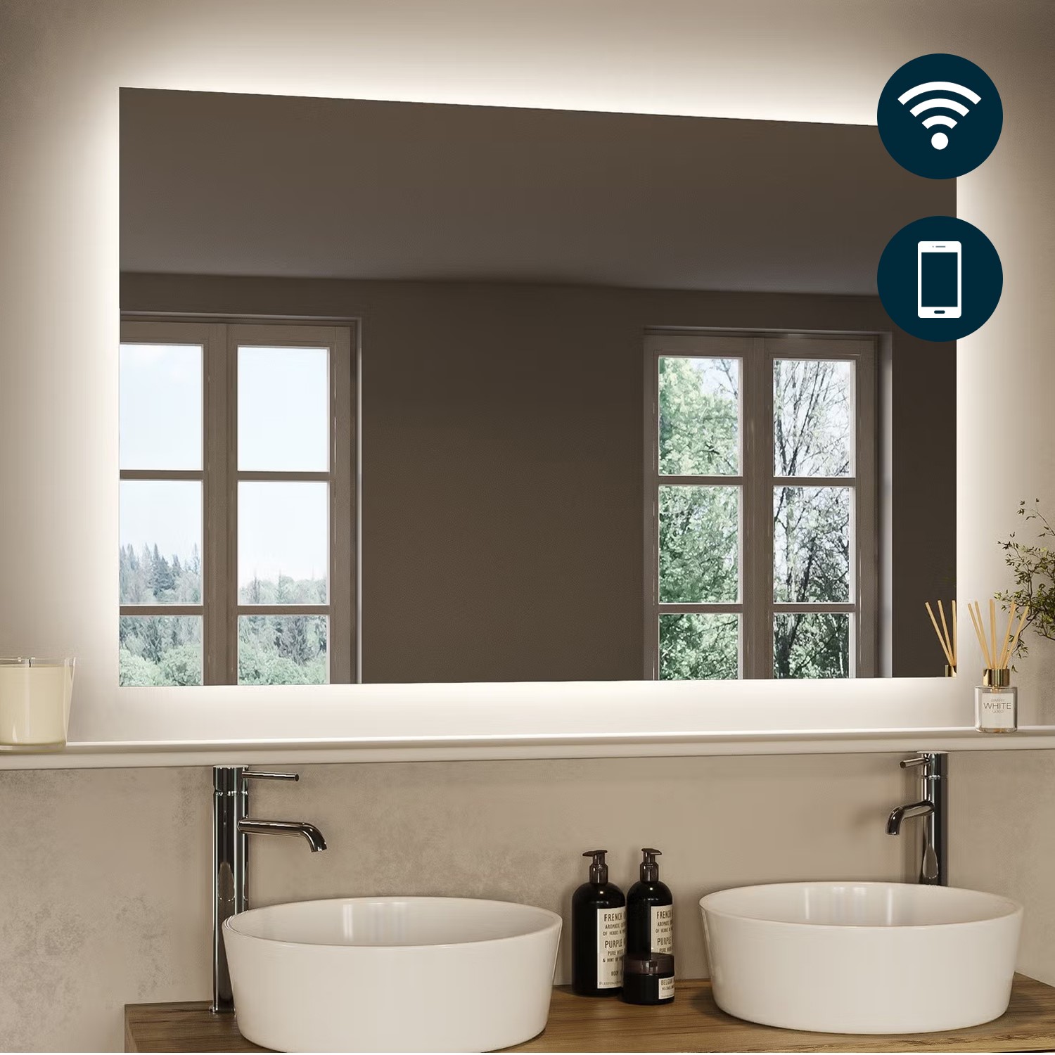 Rectangular Backlit Heated Bathroom Mirror with Lights & Bluetooth ...