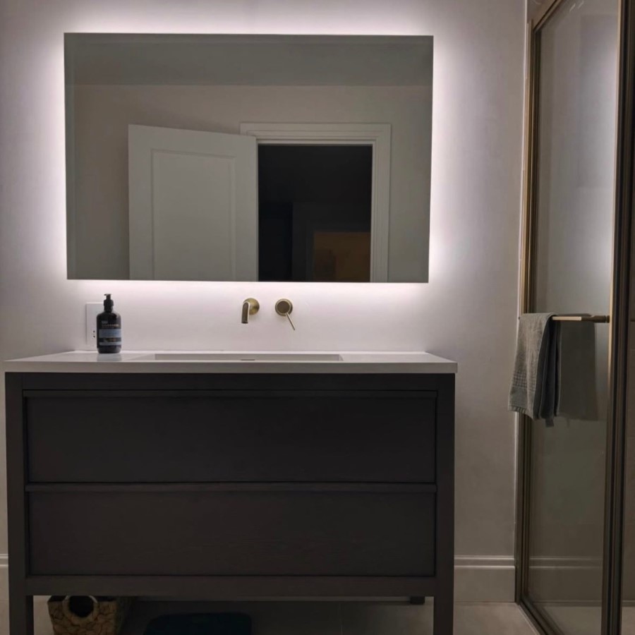 Rectangular Backlit Heated Bathroom Mirror with Lights & Bluetooth Speaker 1200 x 800mm - Vela
