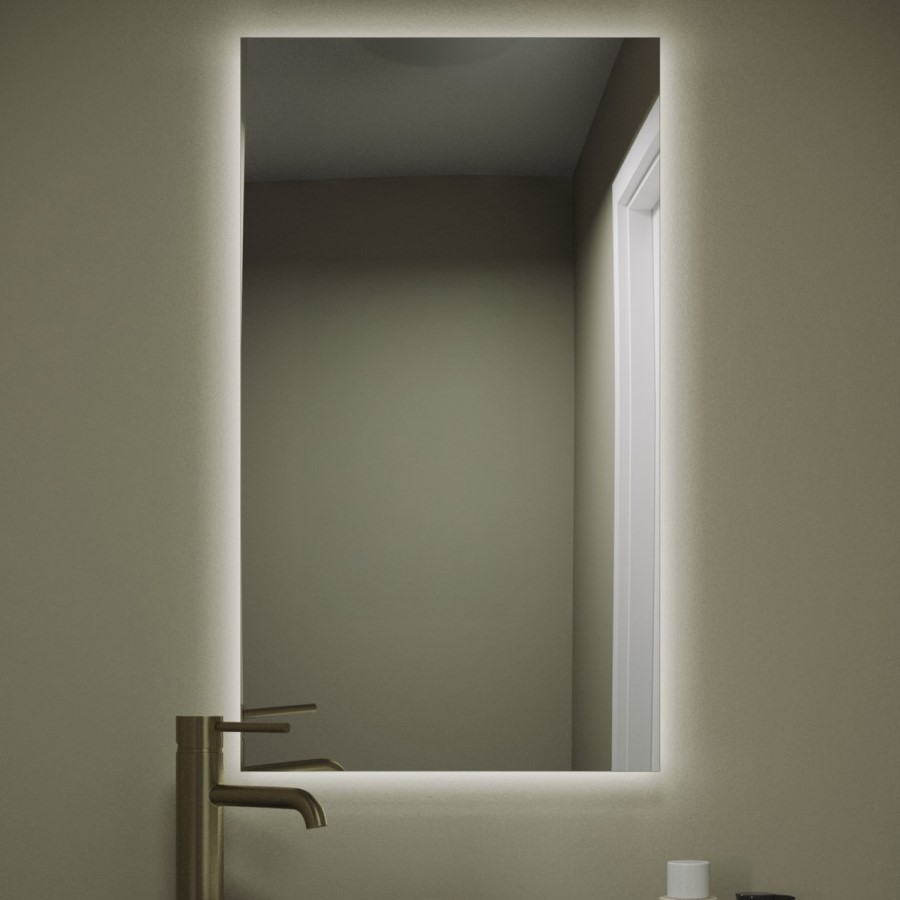 Rectangular Backlit Heated Bathroom Mirror with Lights 700 x 400mm - Vela