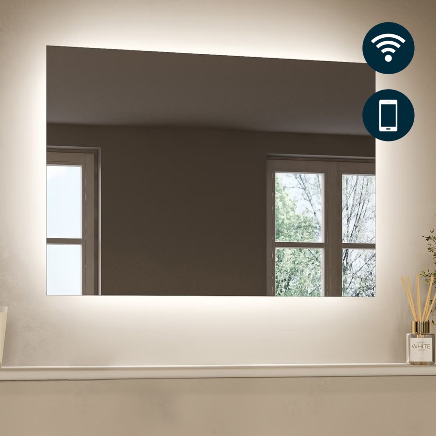 Rectangular Backlit Heated Bathroom Mirror with Lights & Bluetooth Speaker 700 x 500mm - Vela