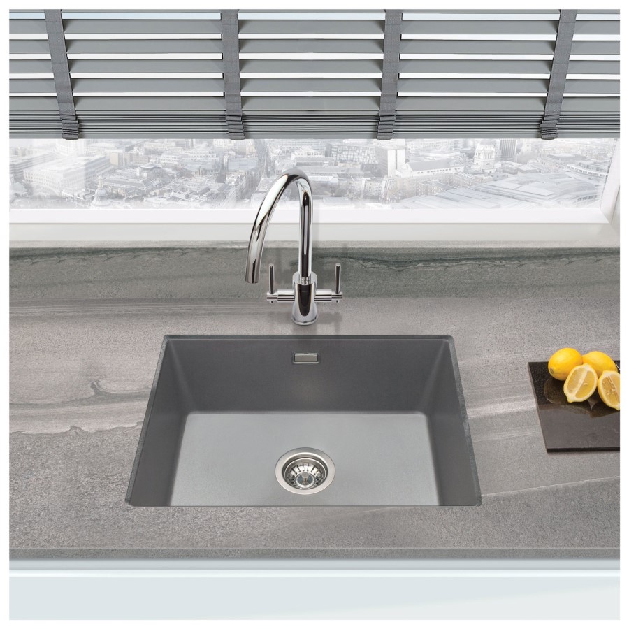 Single Bowl Inset / Undermount  Grey Granite Kitchen Sink with Reversible Drainer - Essence