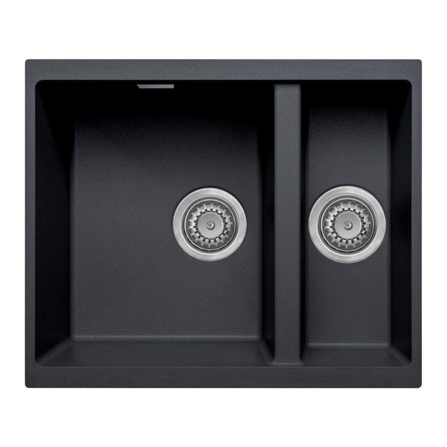 1.5 Bowl Inset / Undermount Black Granite Kitchen Sink with Reversible Drainer - Essence