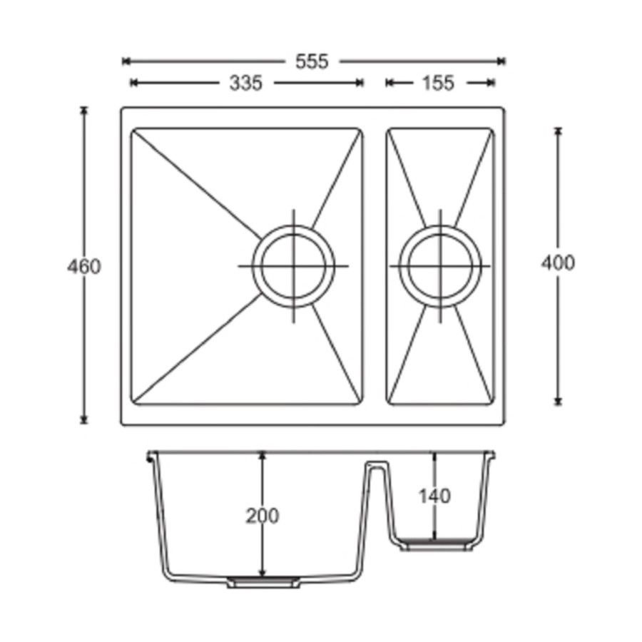 1.5 Bowl Inset / Undermount Black Granite Kitchen Sink with Reversible Drainer - Essence