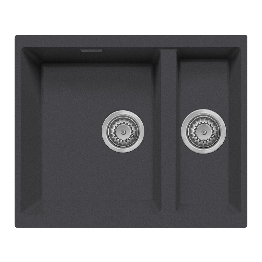 1.5 Bowl Inset / Undermount Gunmetal Grey Granite Kitchen Sink with Reversible Drainer - Essence