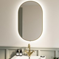 Oval Brass Backlit Bathroom Mirror with Battery Operated Lights 500 x 800mm - Venus