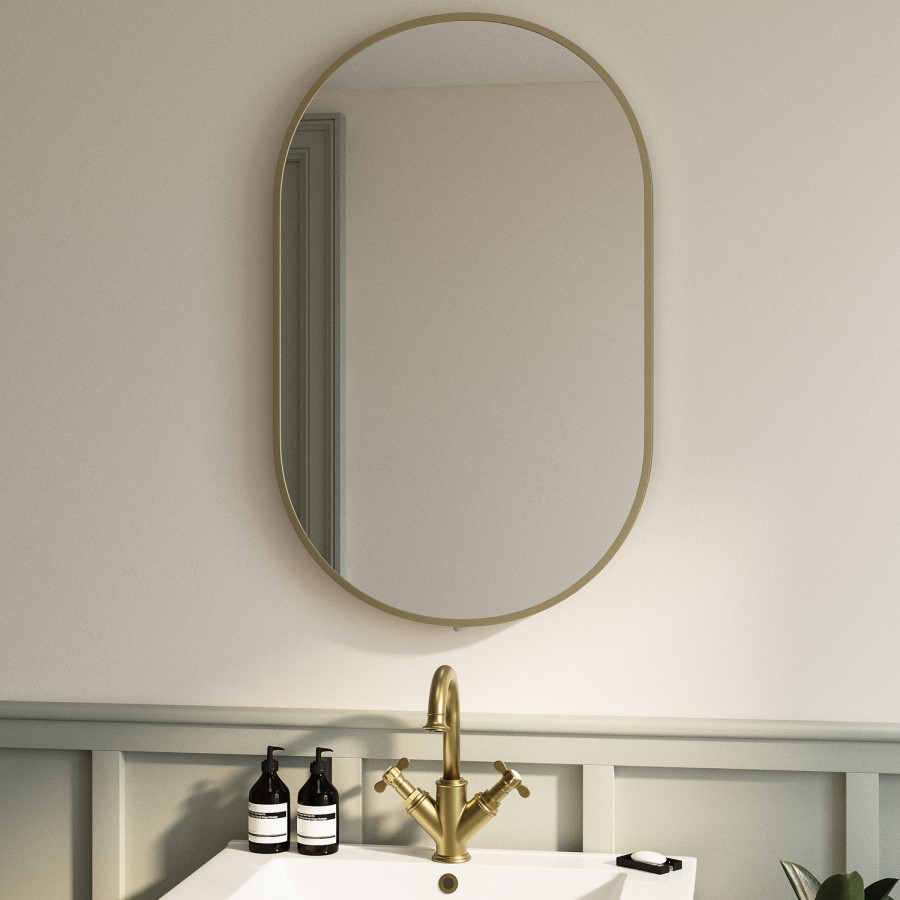 Oval Brass Backlit Bathroom Mirror with Battery Operated Lights 500 x 800mm - Venus