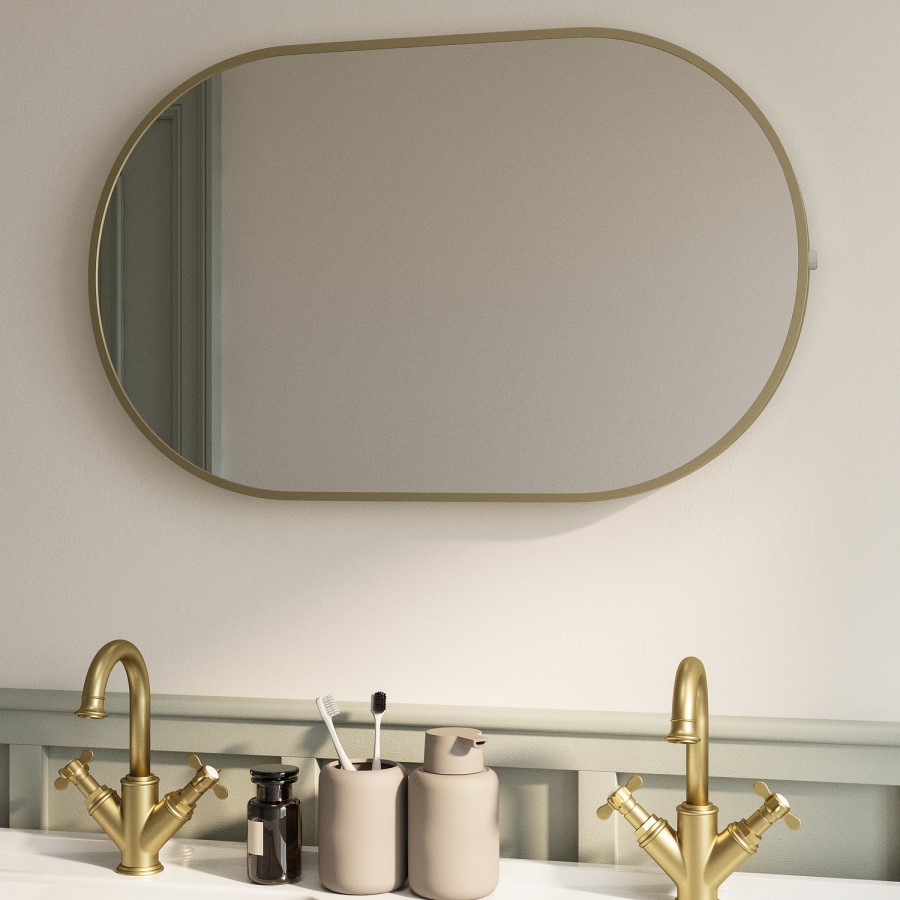 Oval Brass Backlit Bathroom Mirror with Battery Operated Lights 500 x 800mm - Venus