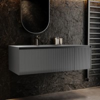 1200mm Grey Fluted Wall Hung Vanity Unit with Aluminium Basin - Venice