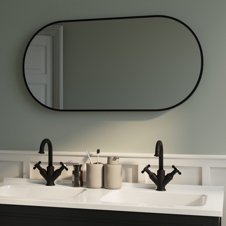 Oval Black Backlit Heated Bathroom Mirror with Lights 500 x 1000mm - Venus