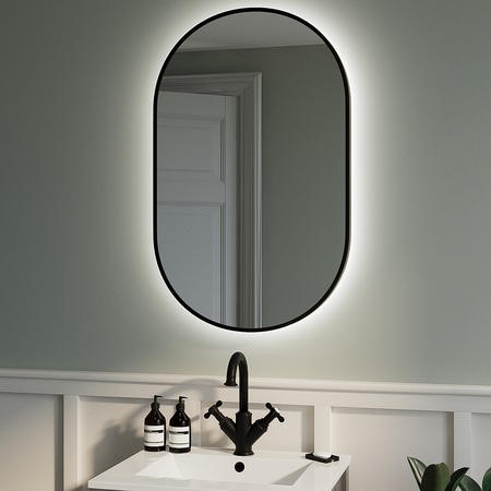 Oval Black Backlit Heated Bathroom Mirror with Lights 500 x 800mm ...