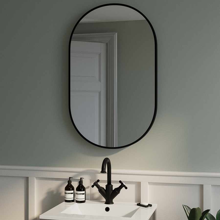 Oval Black Backlit Heated Bathroom Mirror with Lights 500 x 800mm - Venus