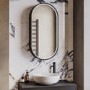 Single Door Oval Black Heated Bathroom Mirror Cabinet with Lights & Socket 900 x 450mm- Venus
