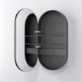 Single Door Oval Black Heated Bathroom Mirror Cabinet with Lights & Socket 900 x 450mm- Venus