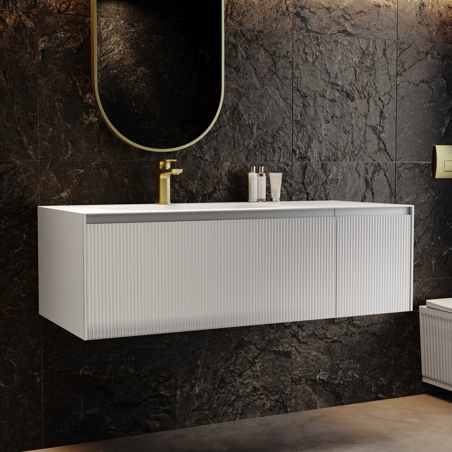 Venice White 1200Mm Fluted Wall Hung Vanity Unit With Aluminium Basin