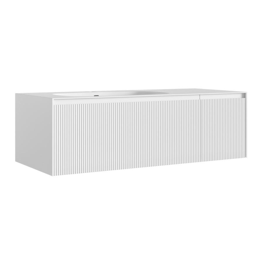 1200mm White Fluted Wall Hung Vanity Unit with Aluminium Basin - Venice