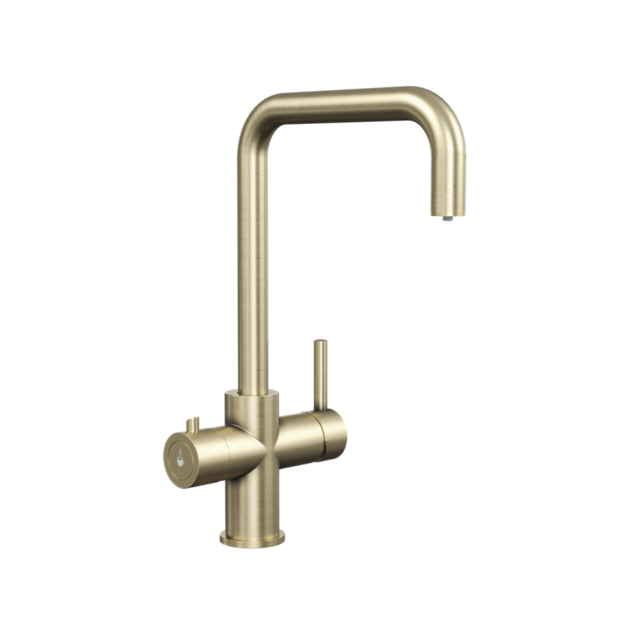Brushed Brass 3 in 1 Instant Boiling Hot Kitchen Mixer Square Tap with 3L Boiler - Pronto Vesta