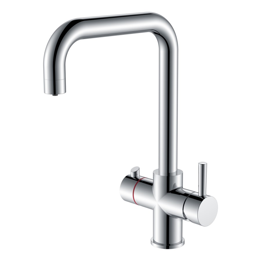 Chrome 3 in 1 Square Spout Boiling Hot Kitchen Mixer Tap with 2.4L Boiler and Filter - Pronto Vesta