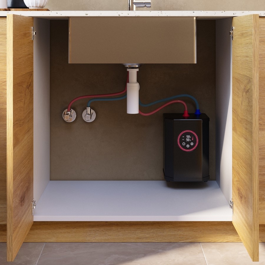 Chrome 3 in 1 Square Spout Boiling Hot Kitchen Mixer Tap with 2.4L Boiler and Filter - Pronto Vesta