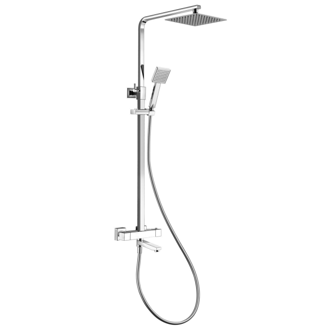Chrome Square Thermostatic Bath Mixer Shower with Square Overhead & Hand Shower- Vira
