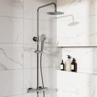 Chrome Round Thermostatic Bar Mixer Shower Set with Slide Rail Kit & Hand Shower - Vira