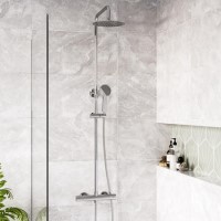 Chrome Round Thermostatic Bar Mixer Shower Set with Slide Rail Kit & Hand Shower - Vira Chrome Round Thermostatic Bar Mixer Shower Set with Slide Rail Kit & Hand Shower - Vira