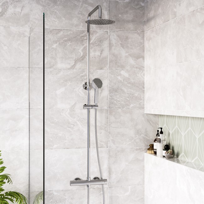 Thermostatic Mixer Bar Shower with Round Overhead & Handset - Vira