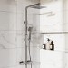 Chrome Square Thermostatic Bar Mixer Shower Set with Slide Rail Kit & Hand Shower - Vira