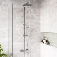 ONLY OPENED - Chrome Thermostatic Mixer Shower with Square Overhead & Handset - Vira