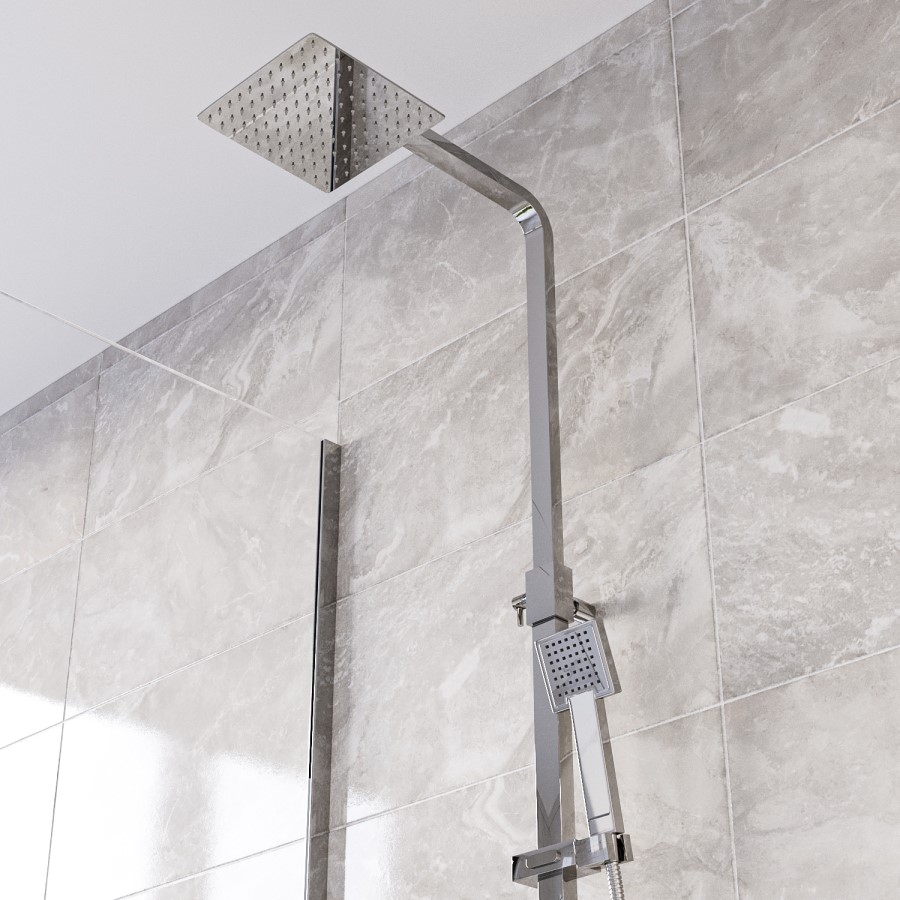ONLY OPENED - Chrome Thermostatic Mixer Shower with Square Overhead & Handset - Vira
