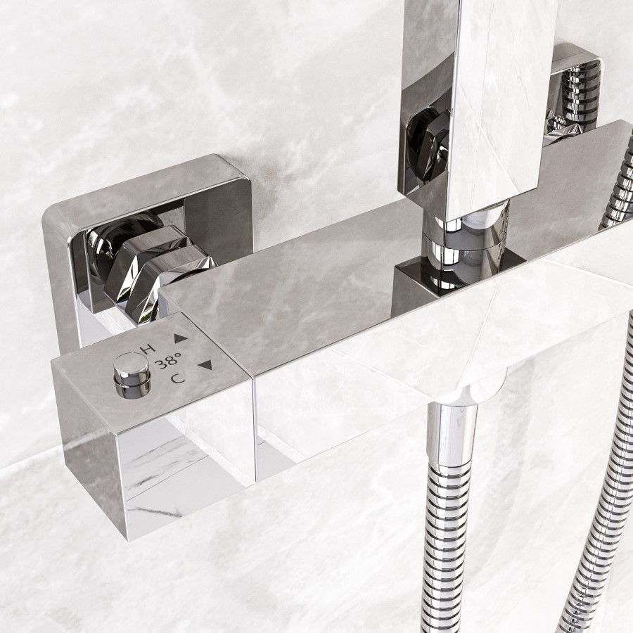 ONLY OPENED - Chrome Thermostatic Mixer Shower with Square Overhead & Handset - Vira