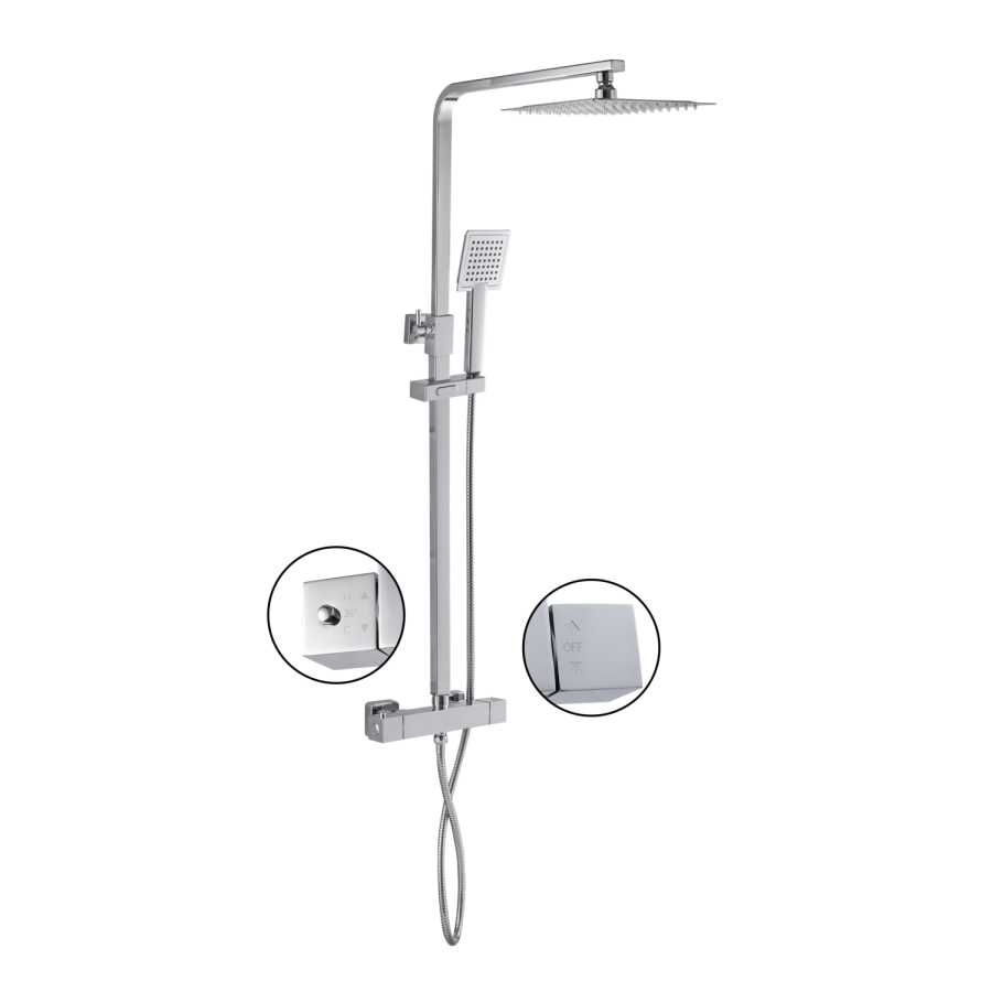 ONLY OPENED - Chrome Thermostatic Mixer Shower with Square Overhead & Handset - Vira
