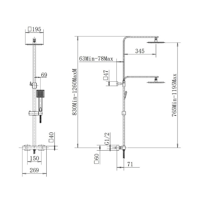 Chrome Thermostatic Mixer Shower with Square Overhead & Handset - Vira