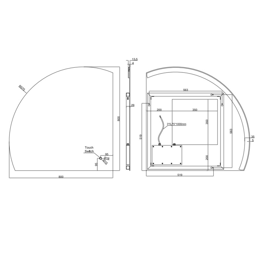GRADE A1 - Half Circle Backlit Heated Bathroom Mirror with Lights 800mm – Virgo