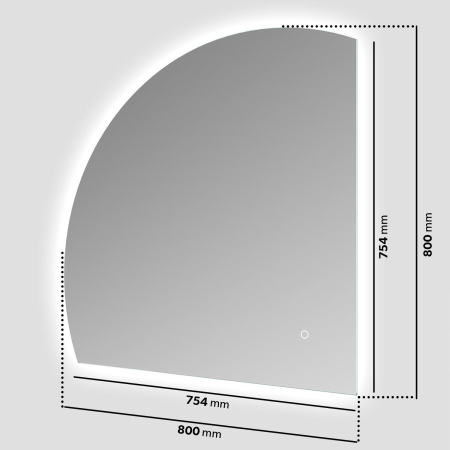 Half Circle Corner Backlit Heated Bathroom Mirror with Lights 800mm – Virgo