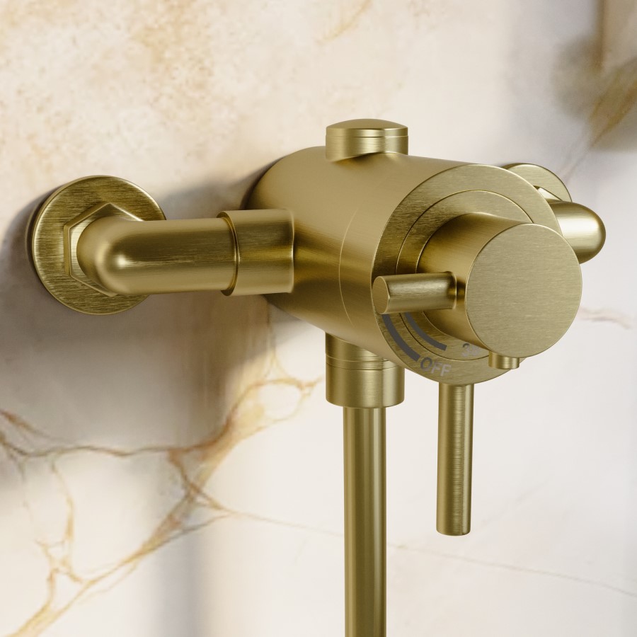 Brushed Brass 1 Outlet Exposed Thermostatic Shower Valve - Volta