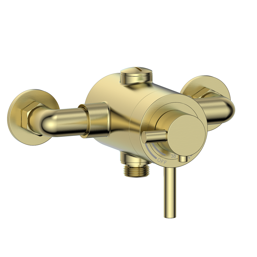 Brushed Brass 1 Outlet Exposed Thermostatic Shower Valve - Volta