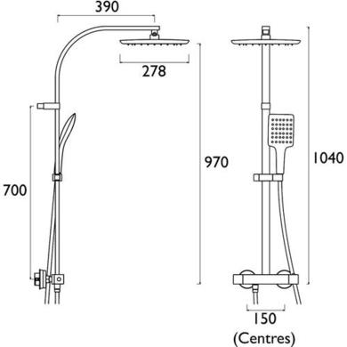 Bristan Vertico Thermostatic Mixer Bar Shower with Square Overhead & Handset