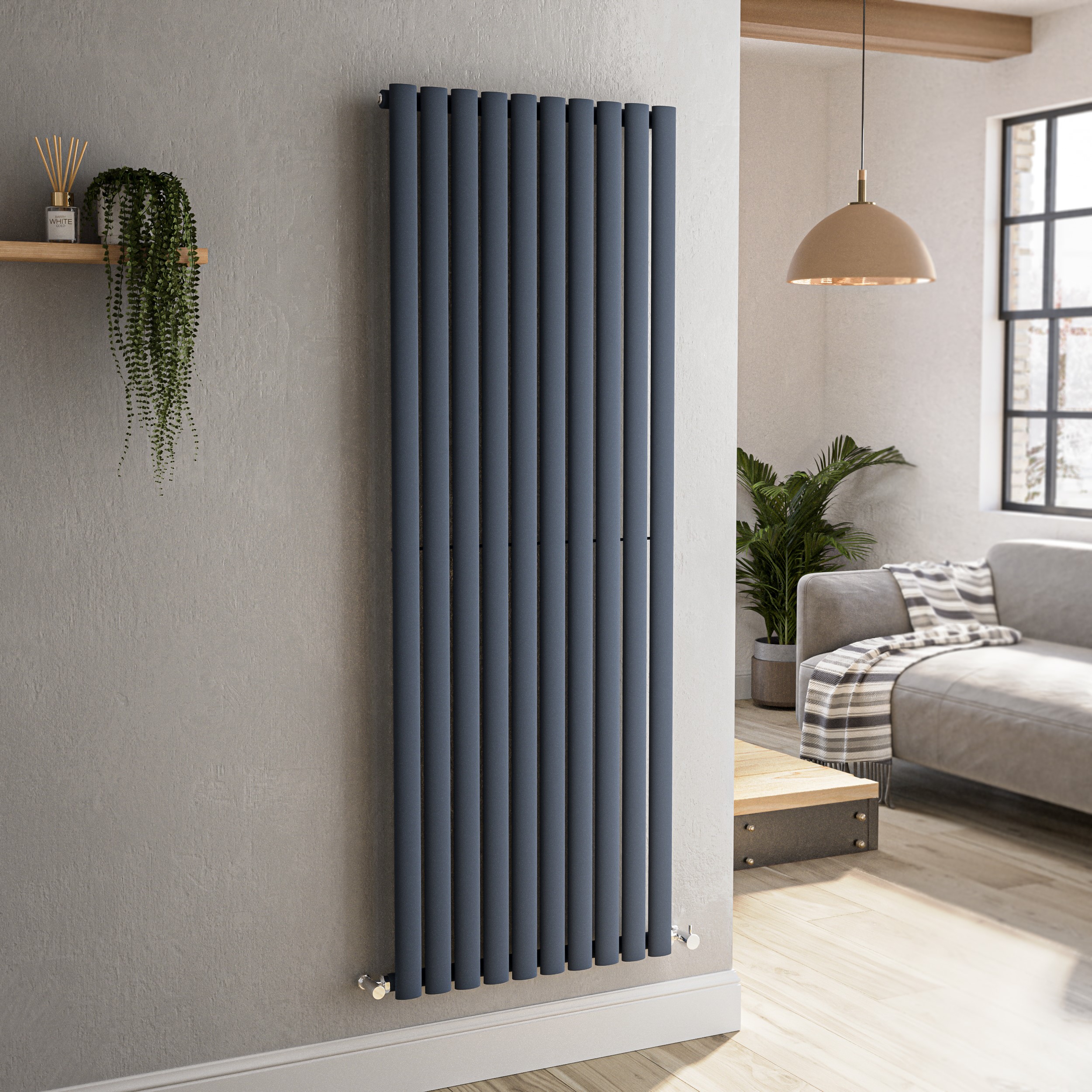 Sorrento Anthracite Vertical Oval Designer Radiator 1600X590mm Single Panel 3804 Btu