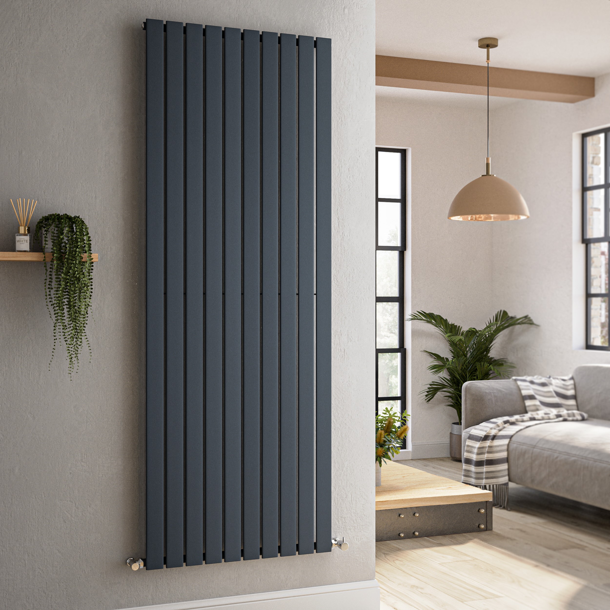 Riace Anthracite Vertical Flat Designer Radiator 1800X680mm Single Panel 4509 Btu