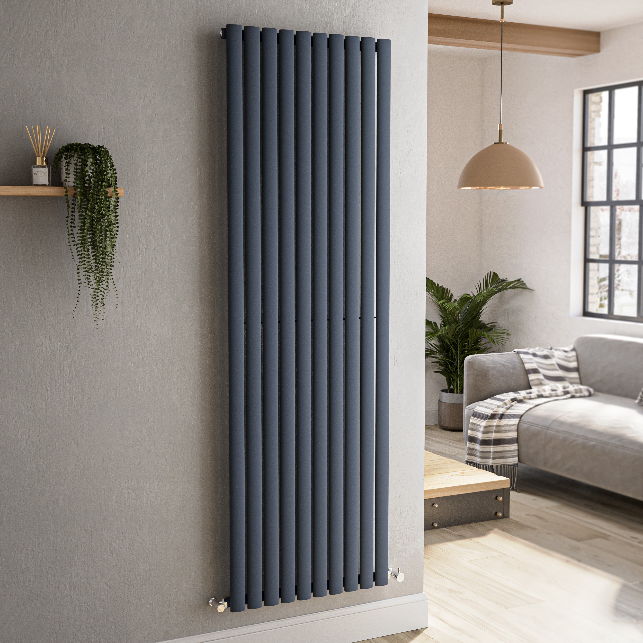 Sorrento Anthracite Vertical Oval Designer Radiator 1800X590mm Single Panel 4216 Btu