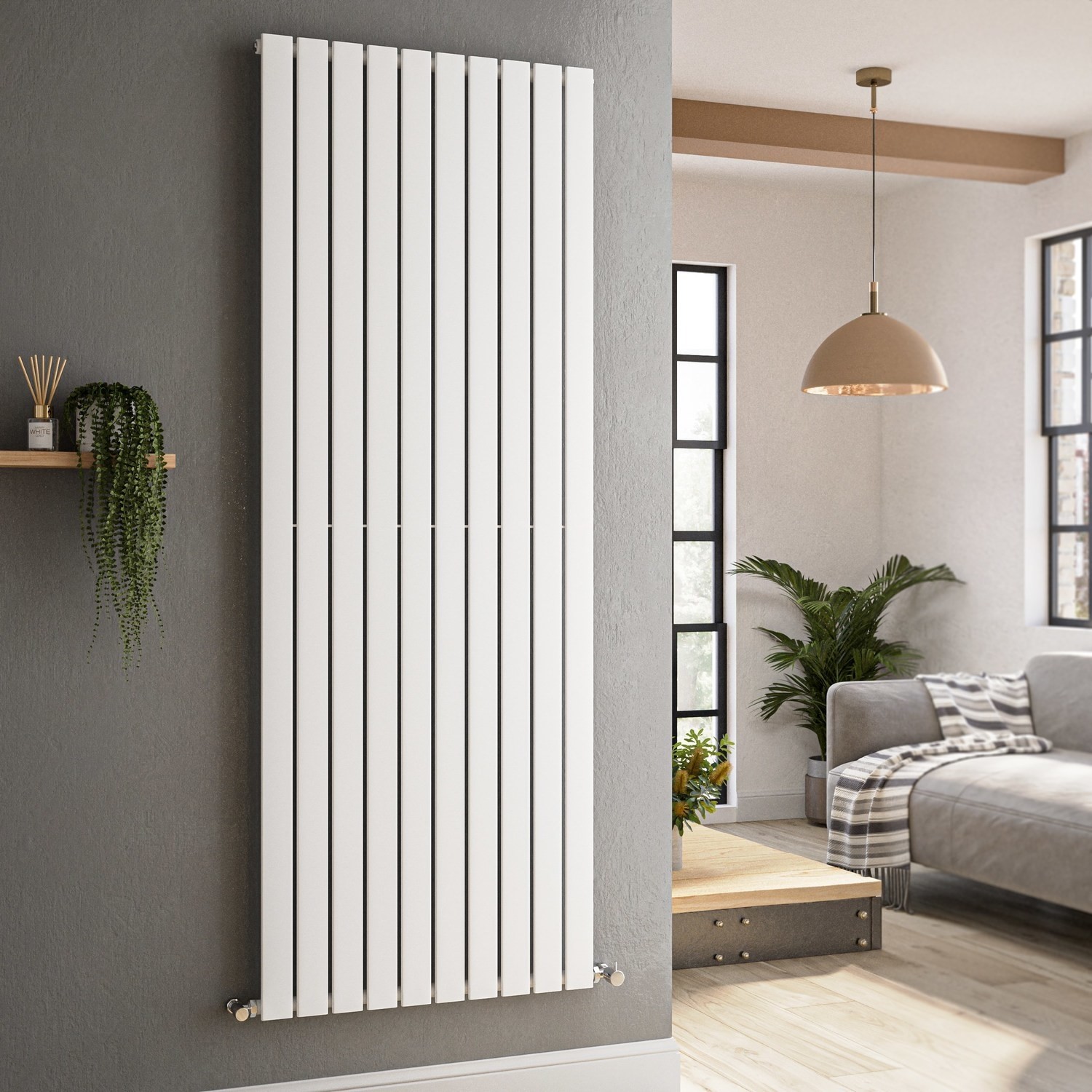 Riace White Vertical Flat Designer Radiator 1800X680mm Single Panel 4509 Btu