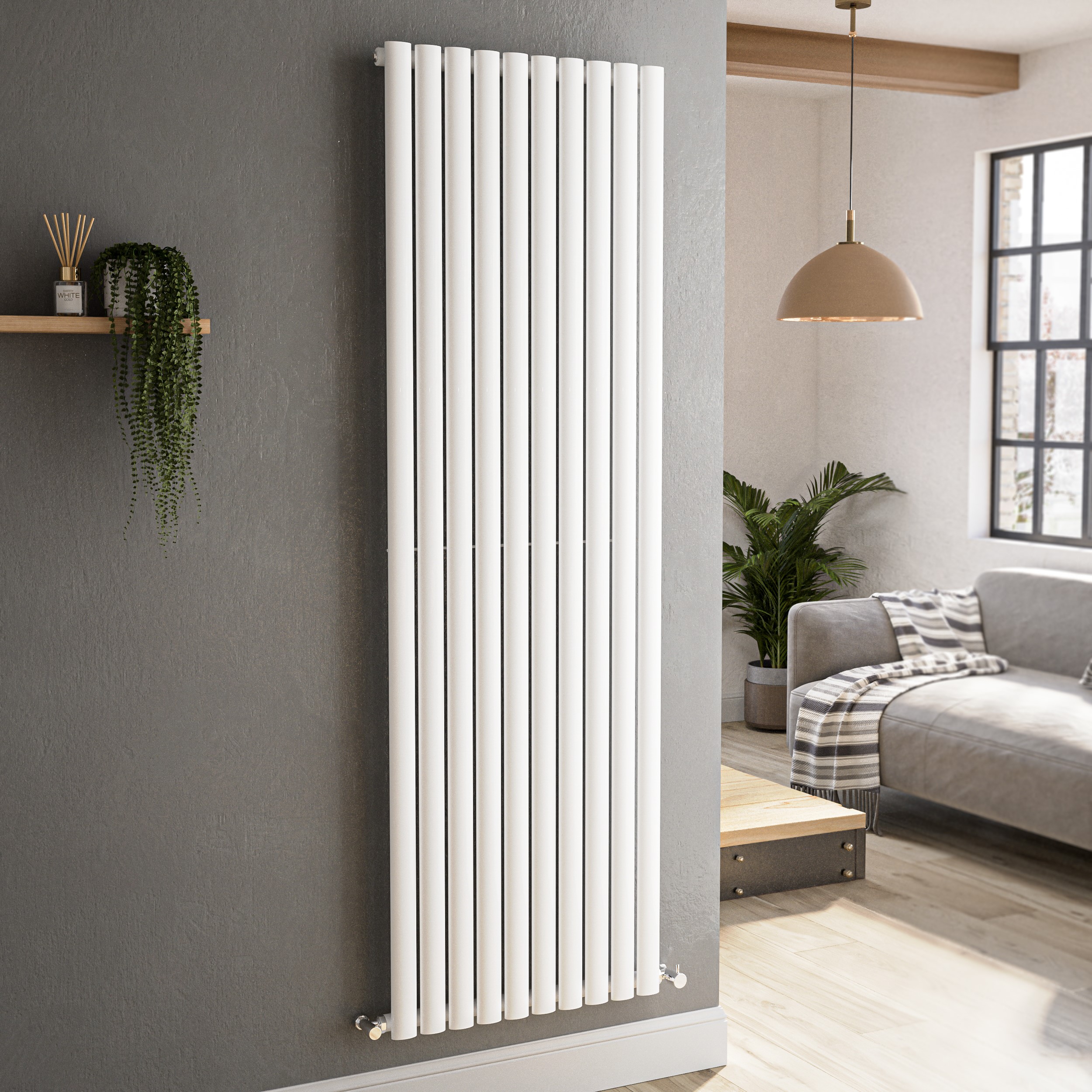 Sorrento White Vertical Oval Designer Radiator 1800X590mm Single Panel 4216 Btu